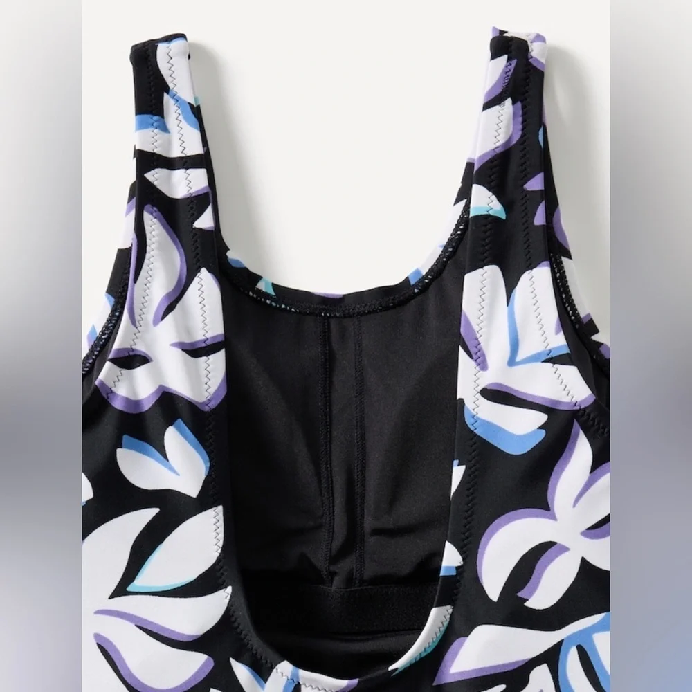 NWT Athleta Girl Scoop One Piece Solara Floral Blue Swimsuit Size Medium 8-10